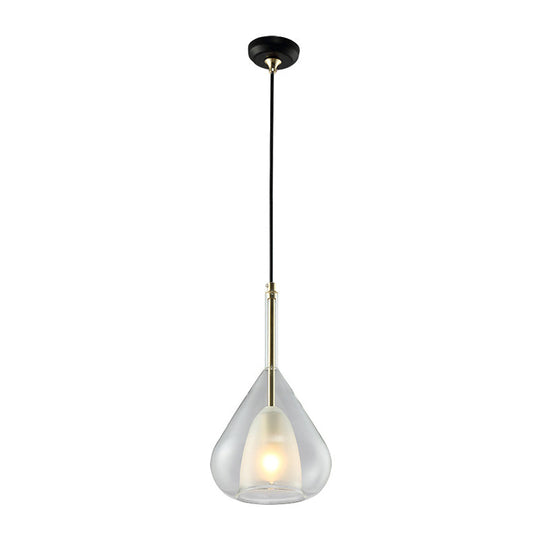 Modern Double Glass Teardrop Pendant Lighting - 1 Light Hanging For Living Room Gold