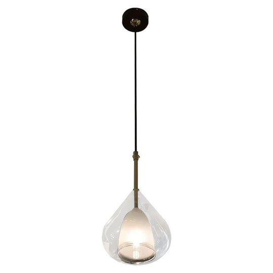 Modern Double Glass Teardrop Pendant Lighting - 1 Light Hanging For Living Room Bronze