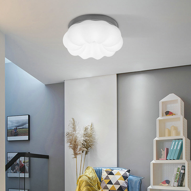 Whimsical Kids Room Illumination: Led Plastic Cloud Flush Mount Ceiling Light In White