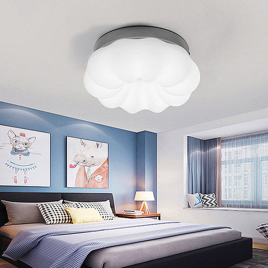Whimsical Kids Room Illumination: Led Plastic Cloud Flush Mount Ceiling Light In White