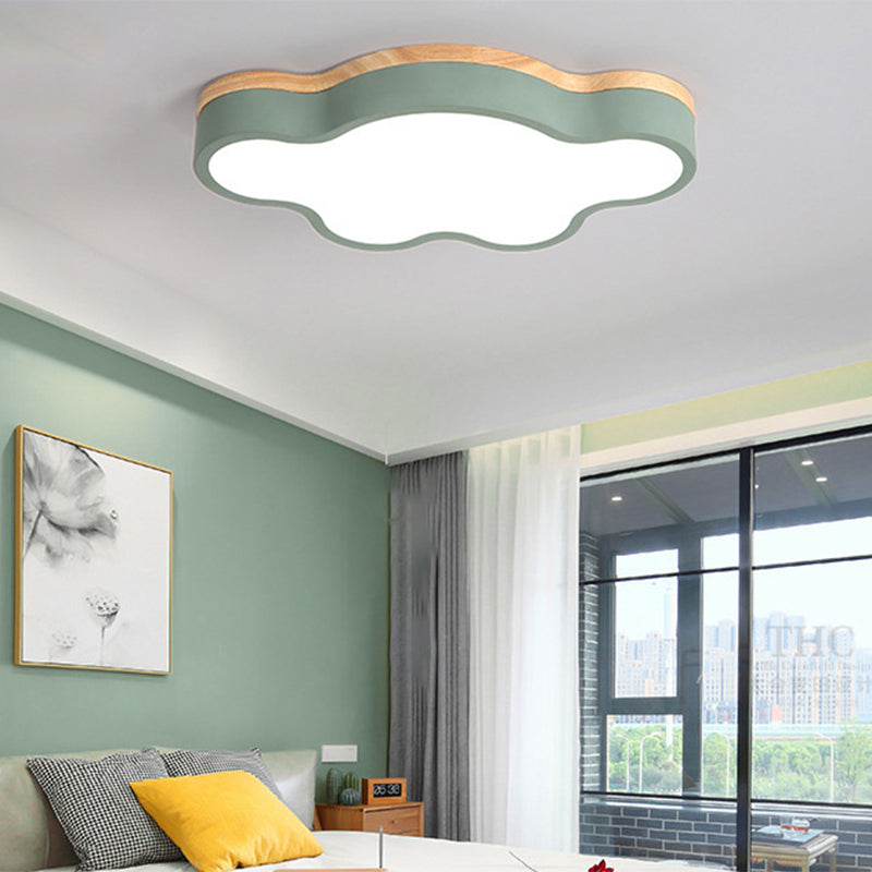 Modern Nordic Acrylic Cloud Ceiling Light With Led Flush Mount And Metal Shade Green / White