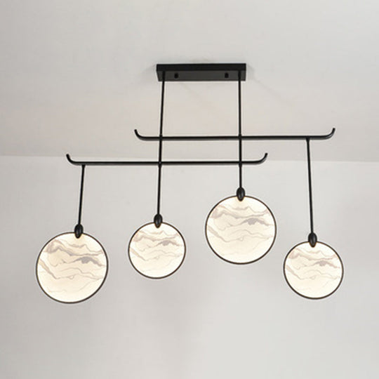Circular Fan Island Lamp: Modern Acrylic Led Suspension Light With Landscape Print Perfect For