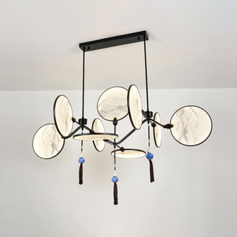 Circular Fan Island Lamp: Modern Acrylic Led Suspension Light With Landscape Print Perfect For