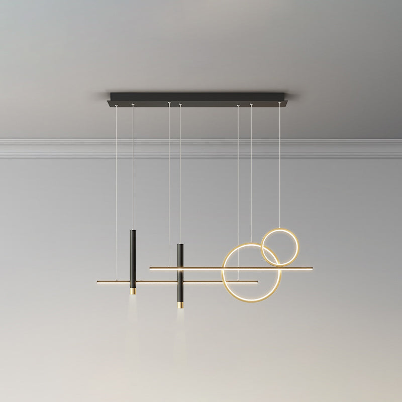 Minimalist Metal Dinner Suspension Lamp With Led Island Pendant And Spotlight Black-Gold / Remote