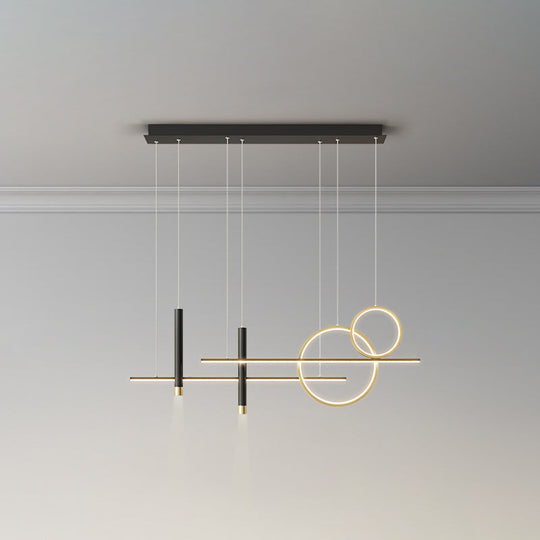 Minimalist Metal Dinner Suspension Lamp With Led Island Pendant And Spotlight Black-Gold / Third