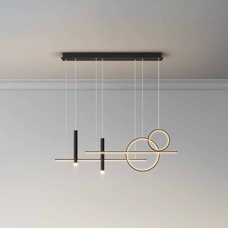 Minimalist Metal Dinner Suspension Lamp With Led Island Pendant And Spotlight Black / Warm
