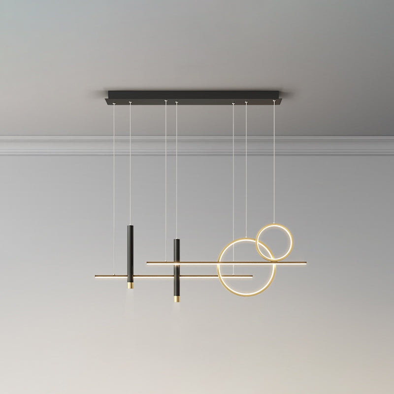 Minimalist Metal Dinner Suspension Lamp With Led Island Pendant And Spotlight Black-Gold / Warm