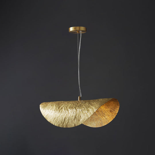 Mid-Century Gold Lotus Leaf Ceiling Pendant For Restaurants - 1 Light Metal Hanging Lamp