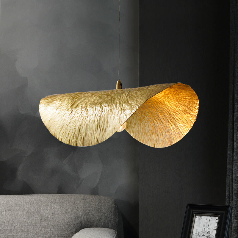 Mid-Century Gold Lotus Leaf Ceiling Pendant: Elegant Metal Hanging Lamp for Restaurants