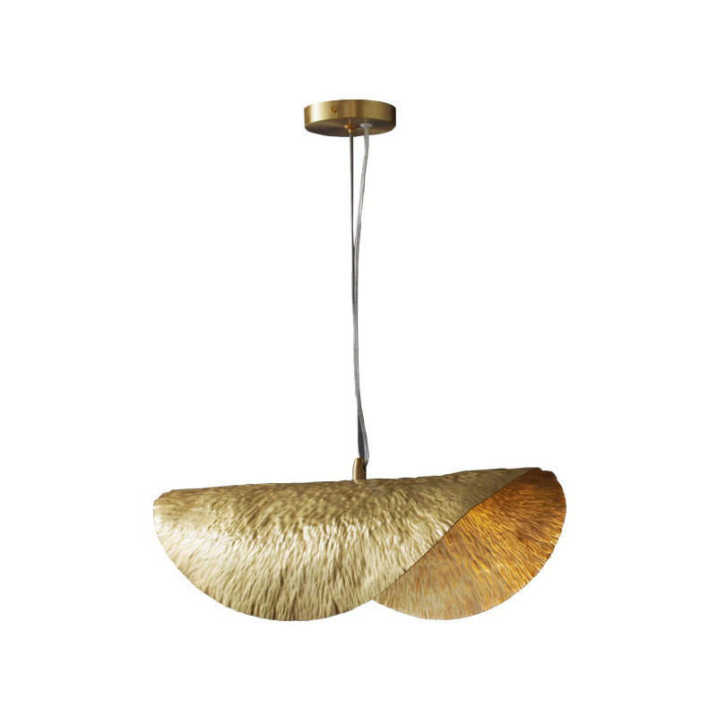 Mid-Century Gold Lotus Leaf Ceiling Pendant: Elegant Metal Hanging Lamp for Restaurants
