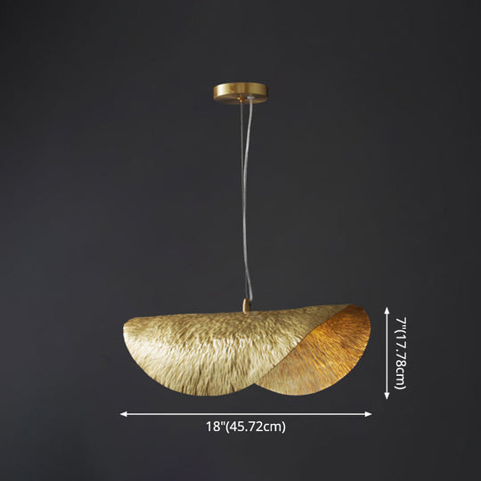 Mid-Century Gold Lotus Leaf Ceiling Pendant For Restaurants - 1 Light Metal Hanging Lamp