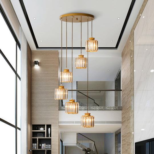 Modern Prismatic Crystal Pendant Light | Multi-Hang Ceiling Fixture For Stairways