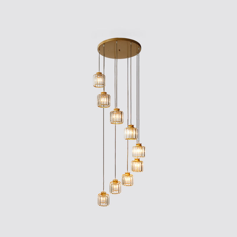 Modern Prismatic Crystal Cylindrical Pendant Ceiling Light for Stairway