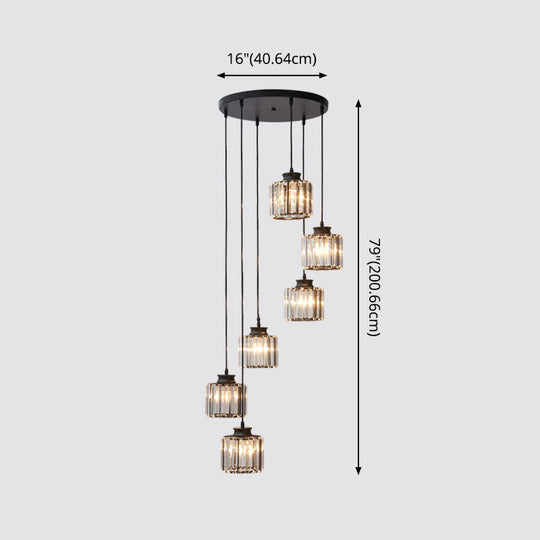 Modern Prismatic Crystal Cylindrical Pendant Ceiling Light for Stairway