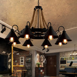 Black Rope And Metal Cone Industrial Hanging Chandelier Light - Art Design