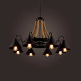 Black Rope And Metal Cone Industrial Hanging Chandelier Light - Art Design 8 /