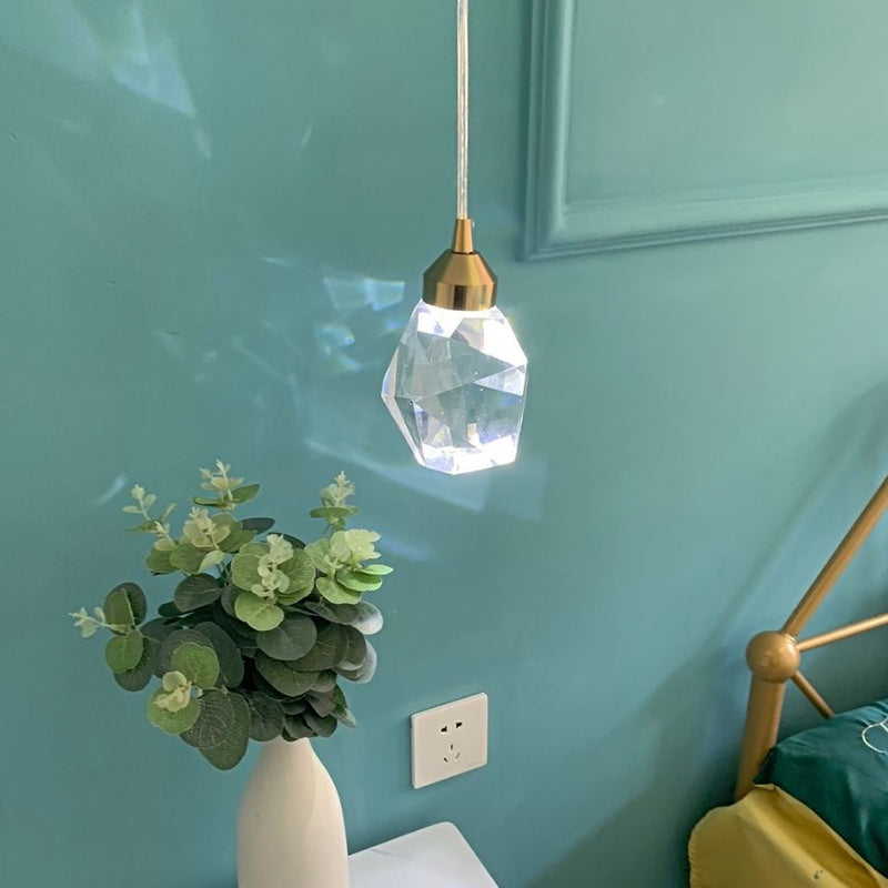 Golden Modern Stone Hanging Ceiling Light With Crystal Led: A Striking Bedroom Suspension Lighting