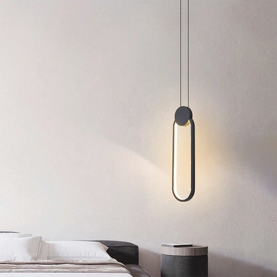 Minimalist LED Pendant Bedroom Lamps – Black Metal Ring Design