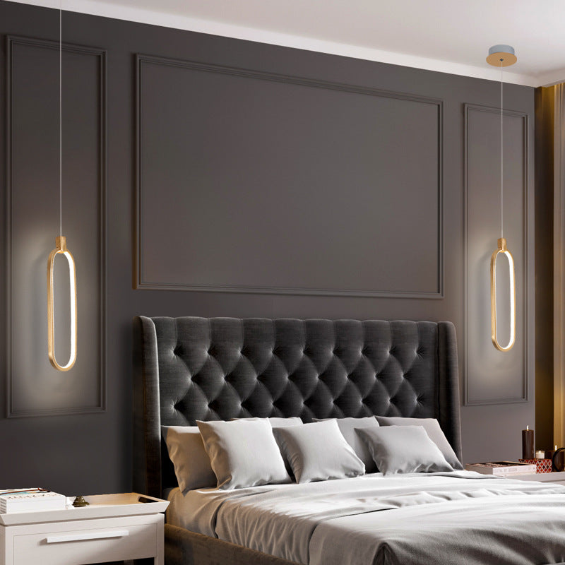 Gold LED Bedroom Pendant Light - Single Head Metal Ceiling Hanging Pendant