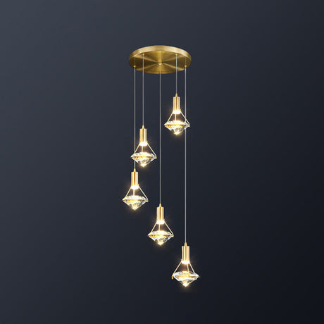 Modern Brass Crystal Pendant Light With Diamond Design - Led Bedroom Ceiling Lighting 5 /