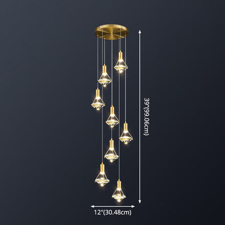 Modern Brass Crystal Pendant Light With Diamond Design - Led Bedroom Ceiling Lighting
