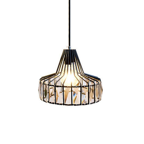 Modern Crystal Pendant Light With Black Metal Frame - Ideal For Dining Room Ceiling / 10