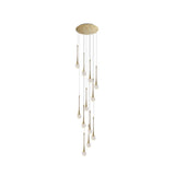 Modern Brass Crystal Hanging Led Pendant Lights - Long Cone Cascade Design For Stairwell 12 /