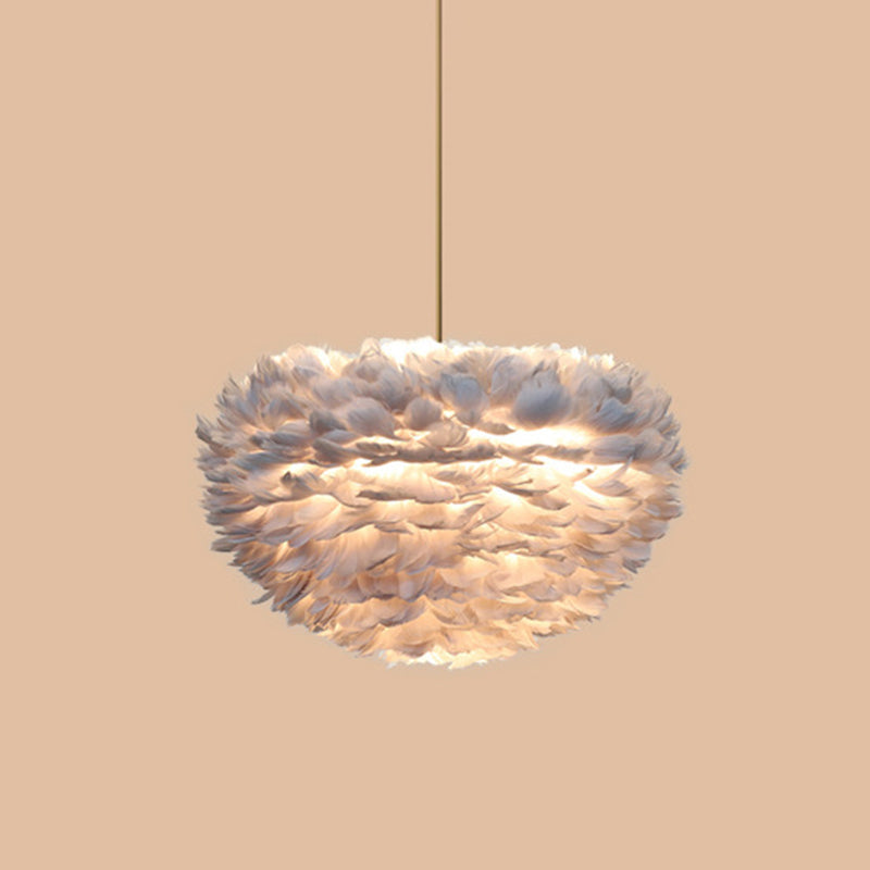 Modern Hand-Woven Feather Globe Chandelier For Bedroom - White Pendant Light 1 / Grey