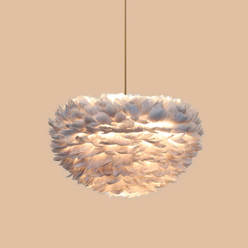 Modern Hand-Woven Feather Globe Chandelier For Bedroom - White Pendant Light 5 / Grey