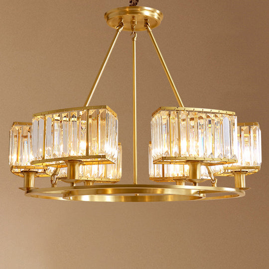 Modern Polished Brass Chandelier With Adjustable 15 Cord And Clear Crystal Pendant 6 / Gold