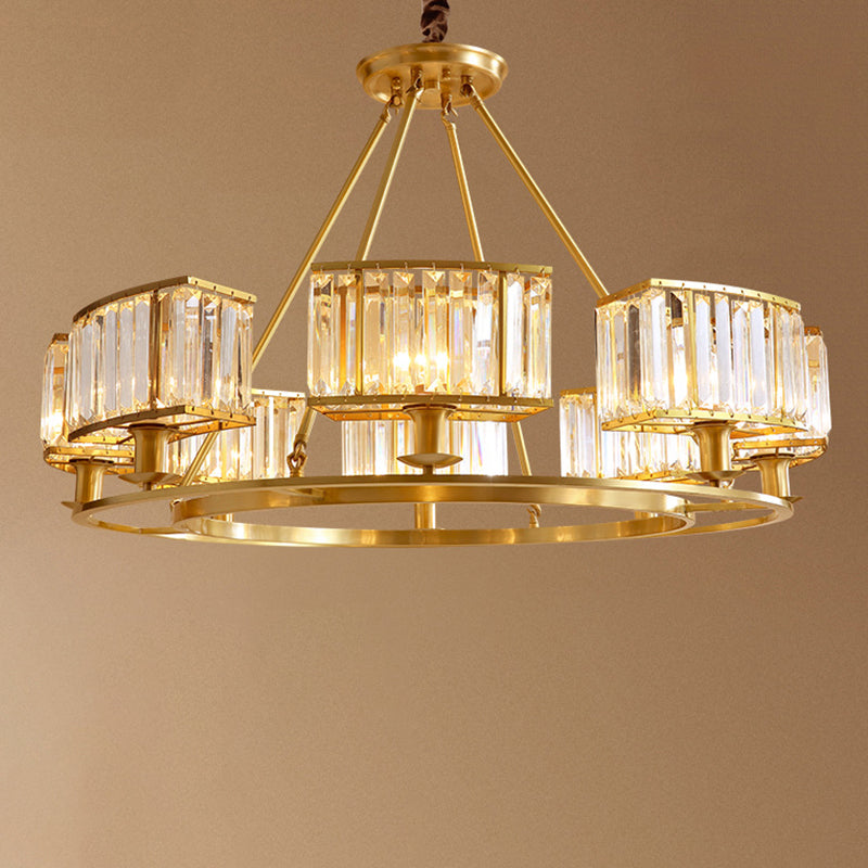 Modern Polished Brass Chandelier With Adjustable 15 Cord And Clear Crystal Pendant 8 / Gold