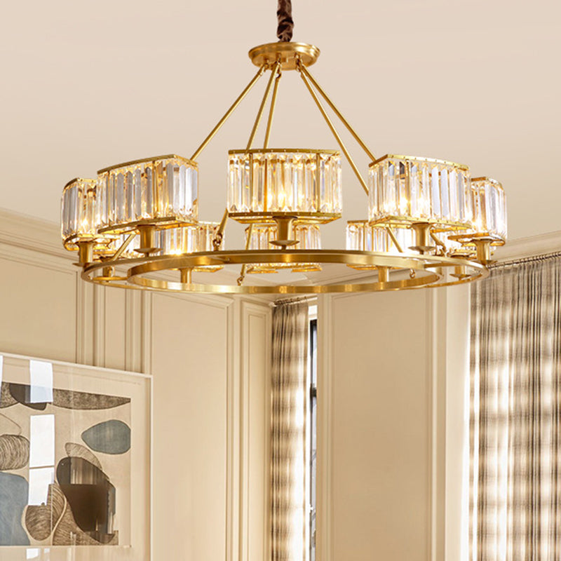 Modern Polished Brass Chandelier With Adjustable 15 Cord And Clear Crystal Pendant