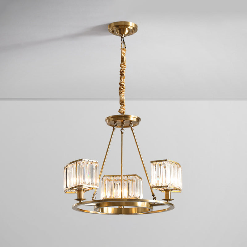 Modern Polished Brass Chandelier With Adjustable 15 Cord And Clear Crystal Pendant 3 / Gold