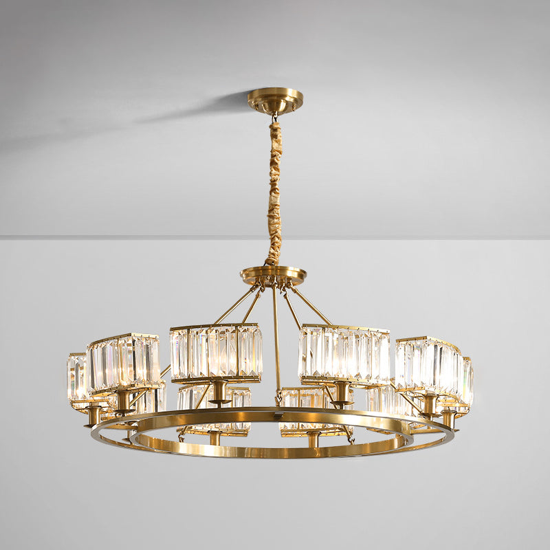 Modern Polished Brass Chandelier With Adjustable 15 Cord And Clear Crystal Pendant 10 / Gold