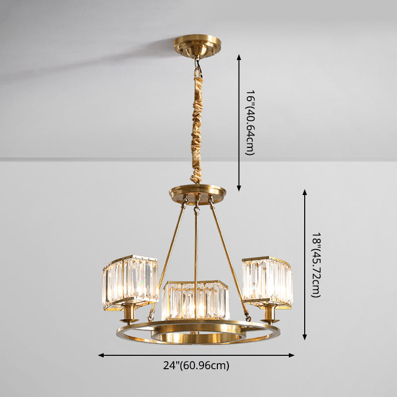 Modern Polished Brass Chandelier With Adjustable 15 Cord And Clear Crystal Pendant