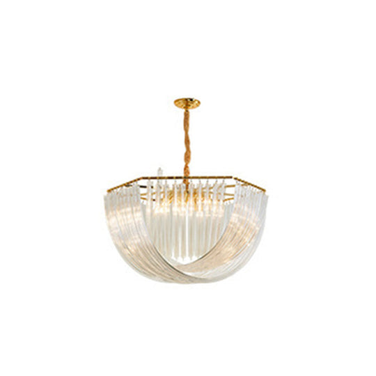 Modern Transparent Glass Tiered Tassel Chandelier With Crystal Accents - Golden Light Holder Living