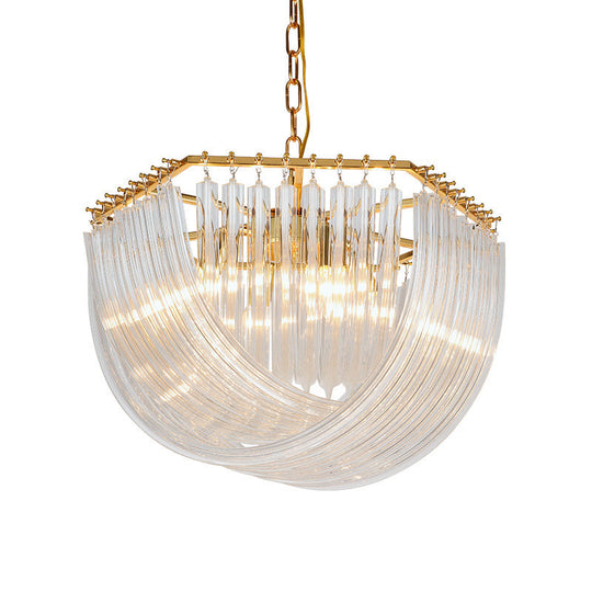 Modern Transparent Glass Tiered Tassel Chandelier With Crystal Accents - Golden Light Holder Living