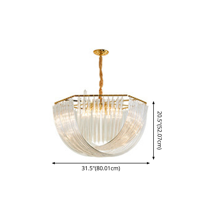 Modern Transparent Glass Tiered Tassel Chandelier With Crystal Accents - Golden Light Holder Living