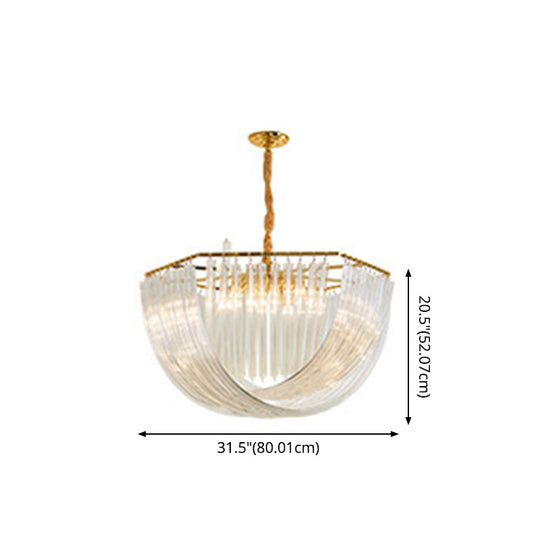 Modern Transparent Glass Tiered Tassel Chandelier With Crystal Accents - Golden Light Holder Living