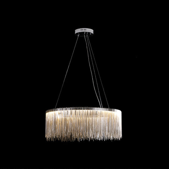 Modern Circular Metal Tassel Chain Chandelier - Living Room Pendant Lamp With 3-Colored Led Lights