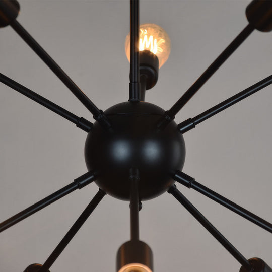 10-Light Vintage Industrial Chandelier for Living, Restaurants, and Bars in Black