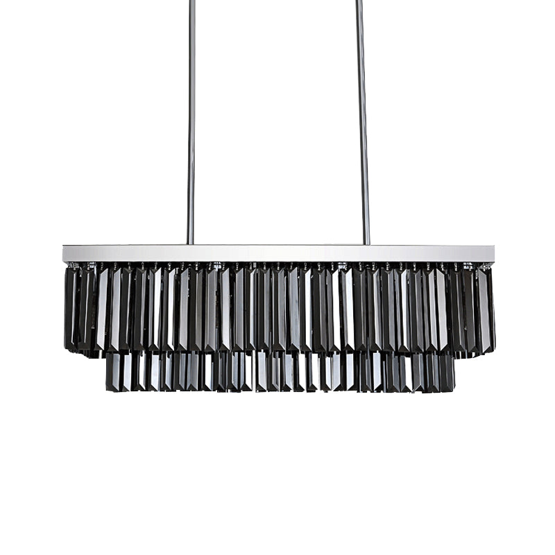 Modern Smoke Gray Crystal Rectangle Chandelier: 6/8/10 Heads Dining Room Lighting
