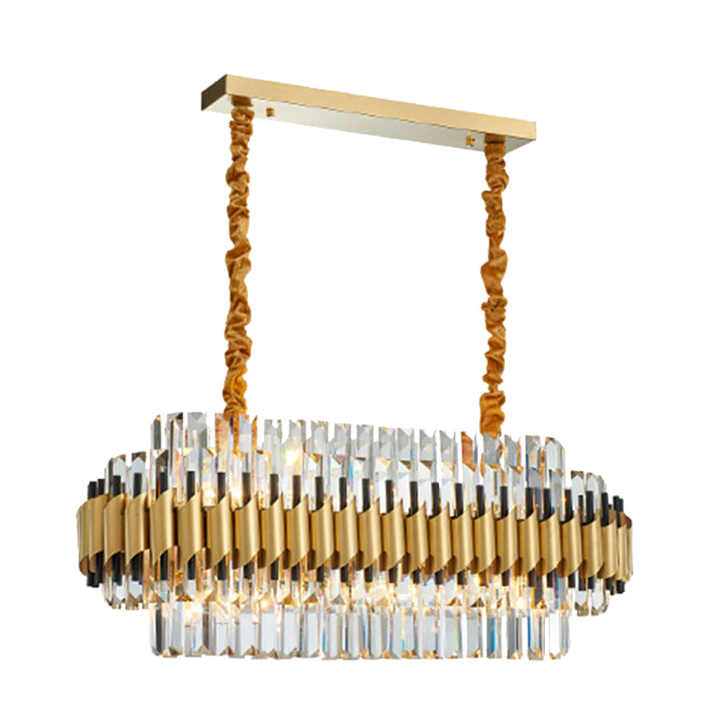 Traditional Gold Rectangle-Cut Crystal Chandelier Light Kit - 10 Heads