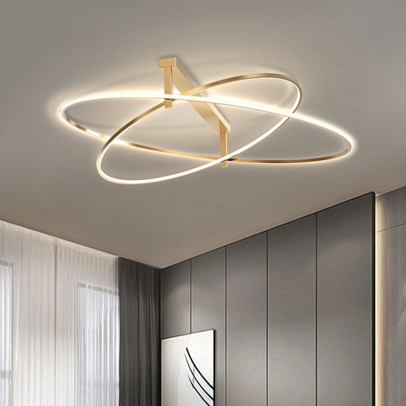 Gold Oval 2-Head Led Ceiling Light - Minimalist Semi Flush Mount For Living Room