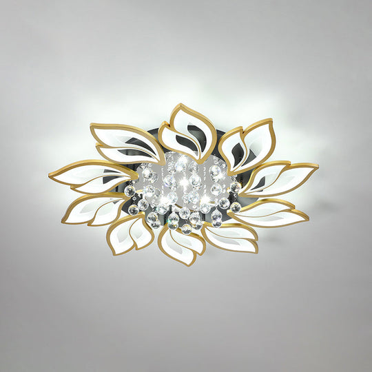 Contemporary Led Semi Flush Mount Ceiling Light With Crystal Ball - Gold Finish 10 / White