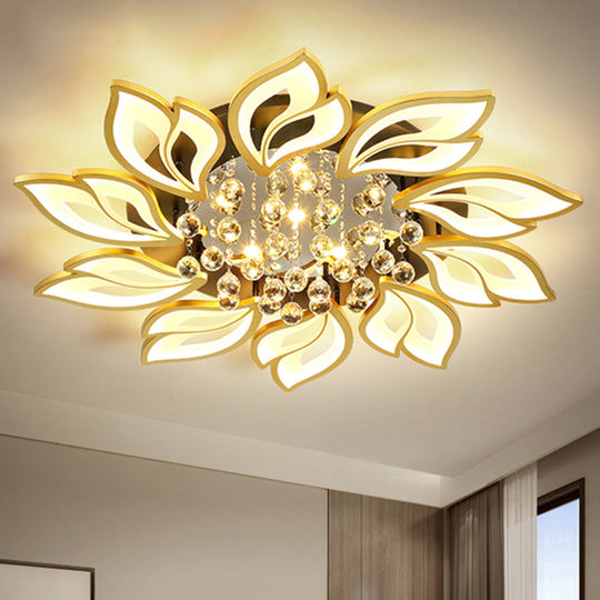 Contemporary Led Semi Flush Mount Ceiling Light With Crystal Ball - Gold Finish