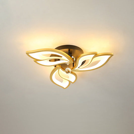 Contemporary Led Semi Flush Mount Ceiling Light With Crystal Ball - Gold Finish 3 / Warm