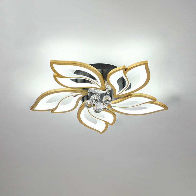Contemporary Led Semi Flush Mount Ceiling Light With Crystal Ball - Gold Finish 5 / White