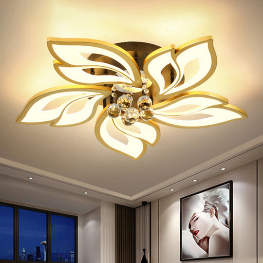 Contemporary Led Semi Flush Mount Ceiling Light With Crystal Ball - Gold Finish