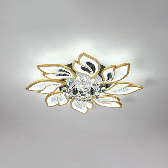 Contemporary Led Semi Flush Mount Ceiling Light With Crystal Ball - Gold Finish 8 / White